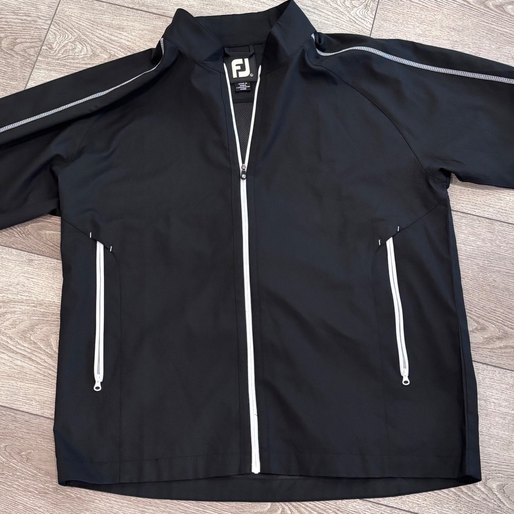 FootJoy Golf Jacket Mens Large Black Full Zip Windbreaker Lightweight Coat